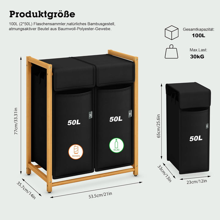 ADEL DREAM 100L 2 Fächer Pfandflaschen Sammelbehälter mit Deckel Gross Pfandflaschen Aufbewahrung le