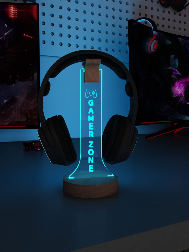 YuanDian Gamer Zone Licht bis Kopfhörer Stand für Schreibtisch, Gaming-Headset-Halter aus Holz RGB m