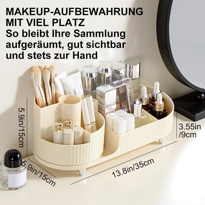 Make up Organizer 360° Drehbar, Grosser Bad Kosmetik Organizer mit Aufbewahrungsbox für Schminktisch