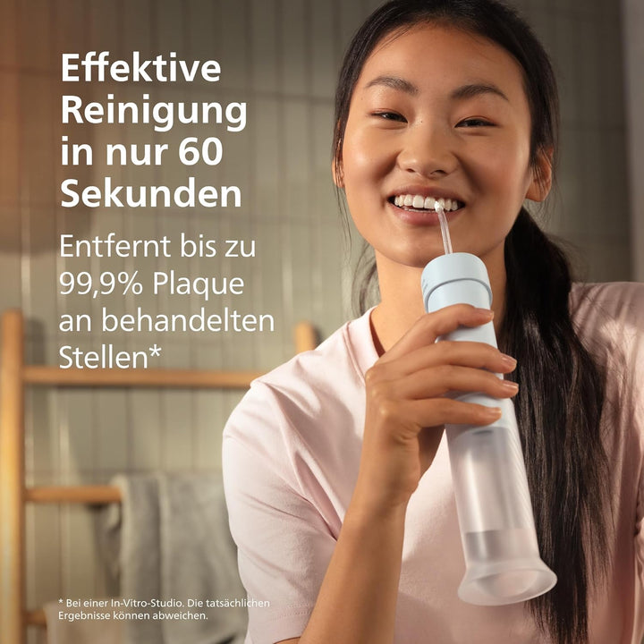 Philips Sonicare Compact Flosser 1000, tragbare Munddusche mit 3 Reinigungsprogrammen, IPX7 wasserdi