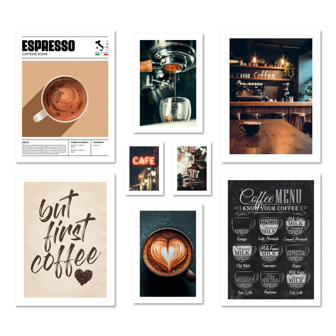 ARTFAVES® Poster Set - COFFEE LOVE | Wanddeko Wohnzimmer & Küche & Esszimmer | 8 moderne Wandbilder