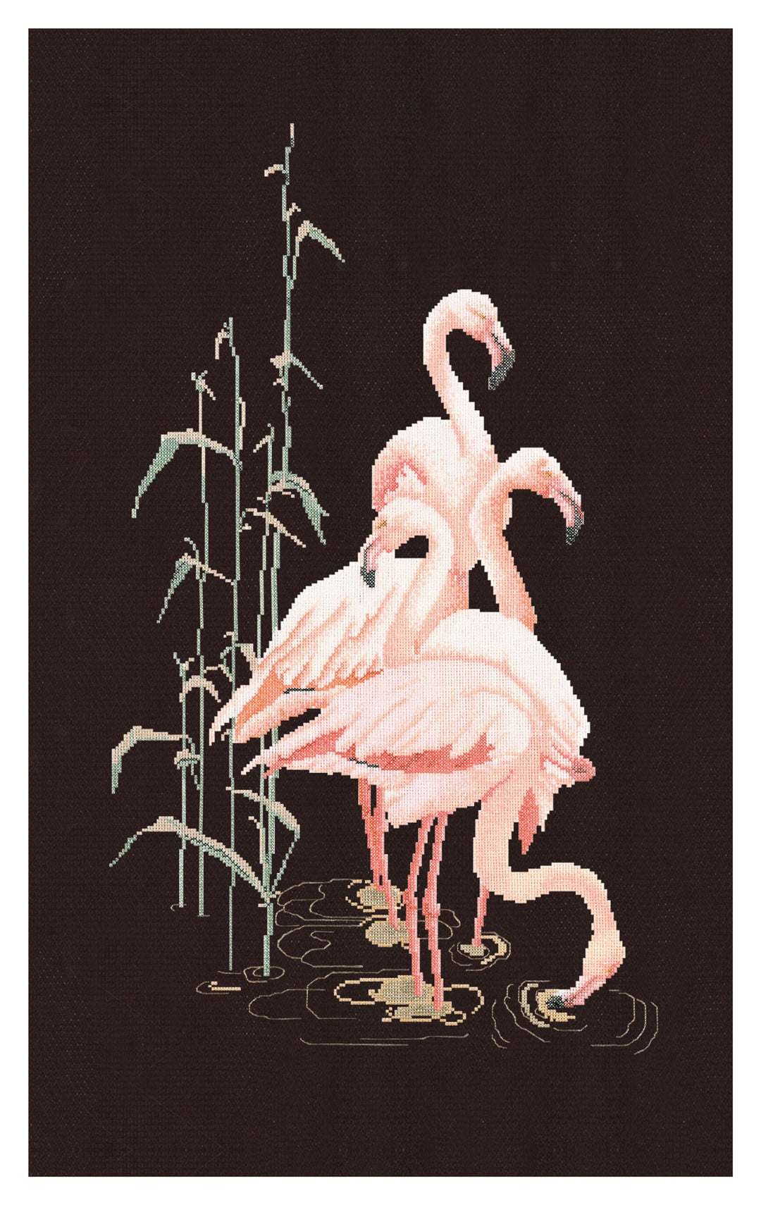 Thea Gouverneur - Kreuzstich-Set - Flamingo - Aida Schwarz - 18 Count - Für Erwachsene - 1070.05 107