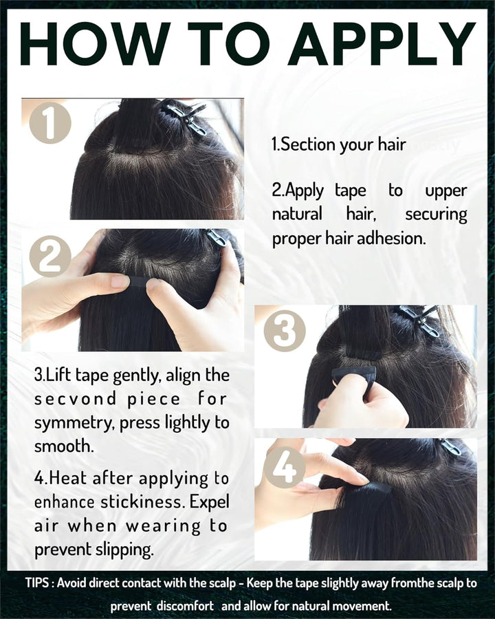 RUNATURE Extensions Echthaar Tape Schwarz Ombre Grun 55cm 20pcs Bunt Haarverlangerung Invisible Haar