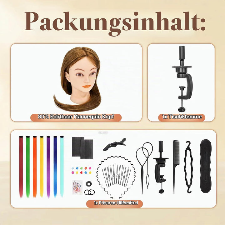 Yofuly 26Zoll / 66cm Frisierkopf, 80% Echthaar Übungskopf, Frisieren Trainingsköpfe Puppenkopf Frise
