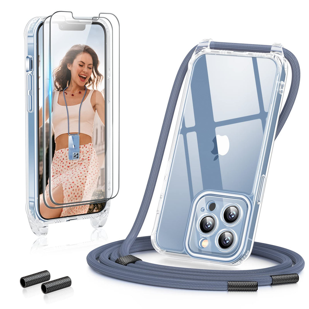 GOODVISH 3 in 1 Handykette für iPhone 13 Pro 6,1", mit 2 Stück Schutzfolie | 360°-Schutz | Kamerasch