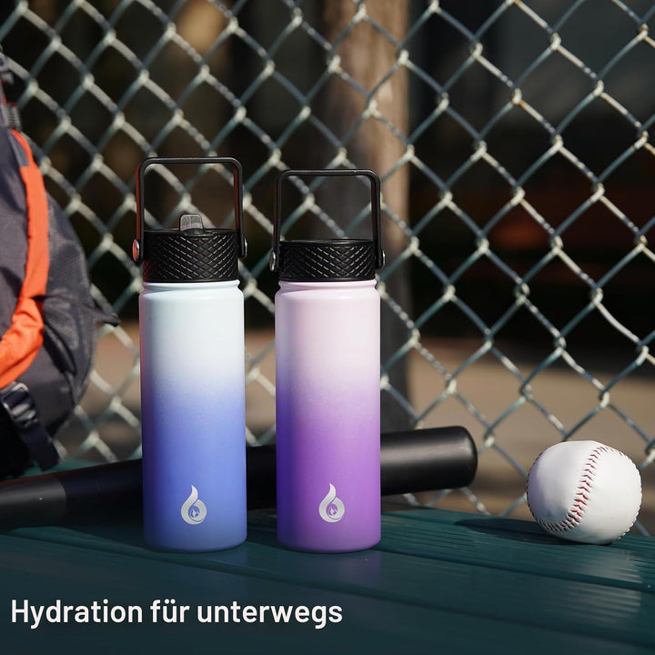 BJPKPK Sakura Isolierte Wasserflasche aus Edelstahl mit 3 Deckeln, BPA-frei, auslaufsicher, für Spor