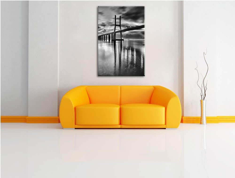 Pixxprint Brücke Lissabon / 100x70cm Leinwandbild bespannt auf Holzrahmen/Wandbild Kunstdruck Dekora