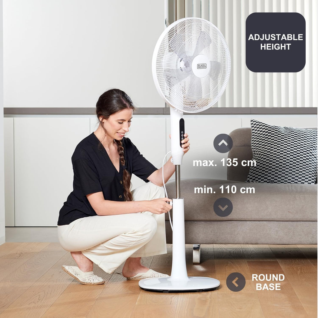 BLACK+DECKER BXEFP50E - Standventilator 110-115cm, 50W, 3 Geschwindigkeiten, Touch-Tasten, Fernbedie