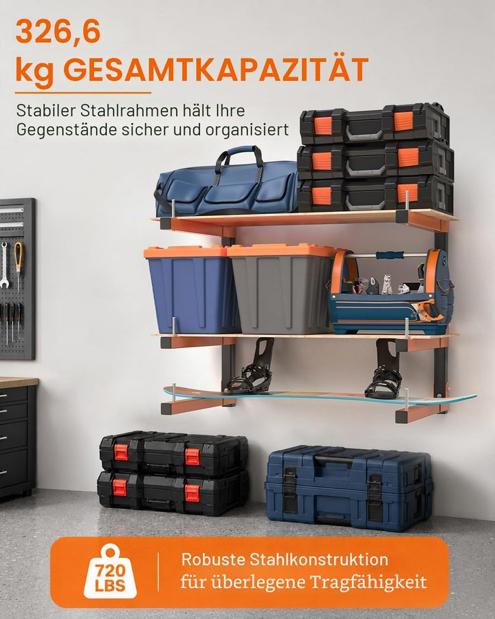 Acools Holzregal, Überkopf-Garagenregal, robustes Holzregal, Wandhalterung, 2 Stück, stabiles Garage