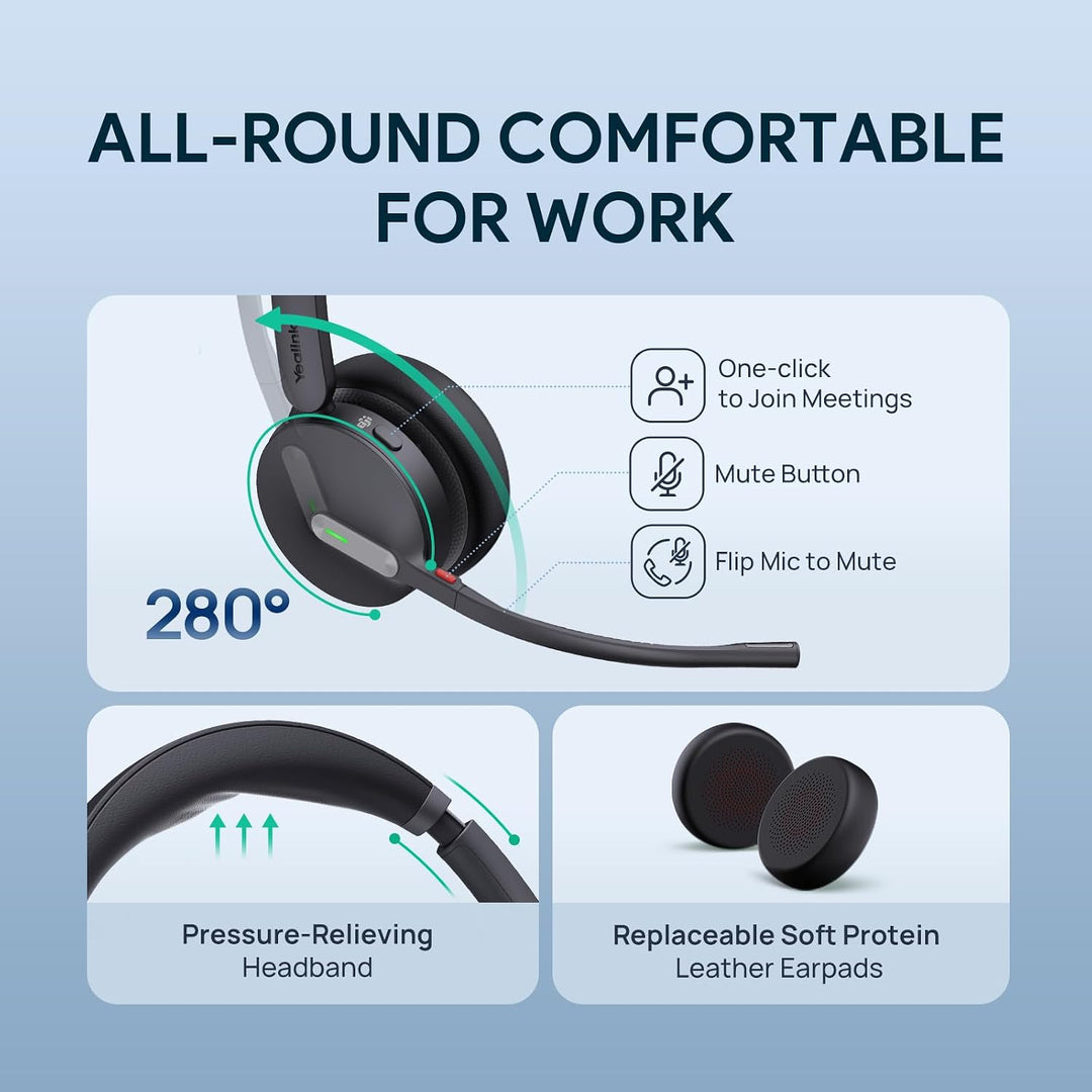 Yealink WH64 Wireless Headset mit Mikrofon,185 m Reichweite DECT & Bluetooth Mono Kabelloses Headset
