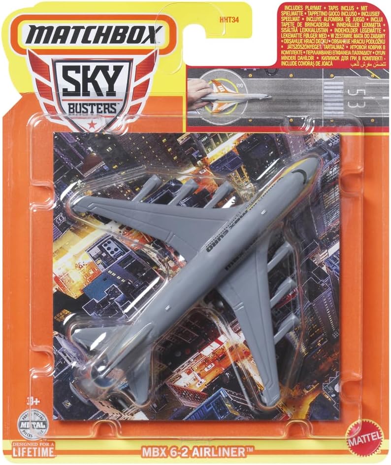 Matchbox Sammlerstück Druckguss Metall Sky Busters MBX 6-2 Airliner Flugzeug - HVM39 - Silber Passag