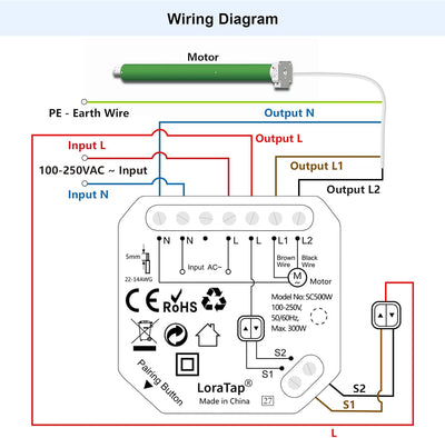 LoraTap 2er WIFI Smart-Einbauschalter V2N2 mit Laufzeiteinstellung für elektrische Rolläden, Jalousi