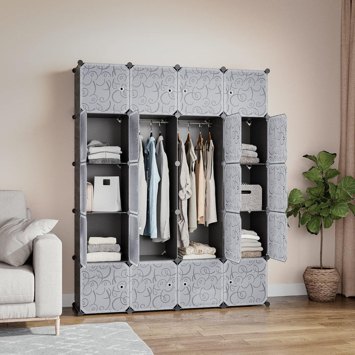 Mondeer Schrank Würfel 180 x 37 x 145 cm, Tragbar, Modular, mit Stange zum Selbermachen, Kleiderschr