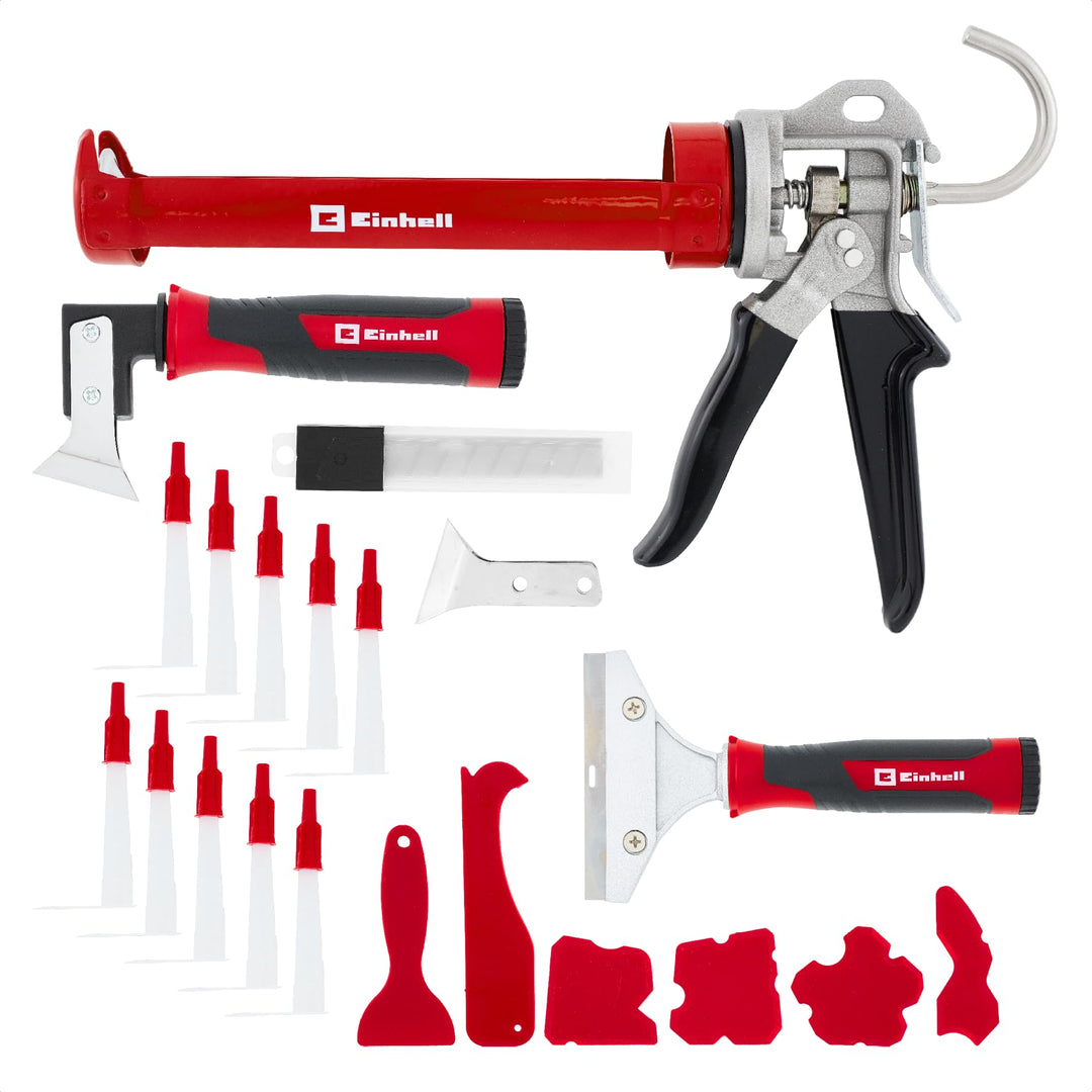 Einhell Silikonreparatur-Set, 22-tlg. (Kartuschenpresse mit 360° drehbarer Kartuschenaufnahme, 4 Fug