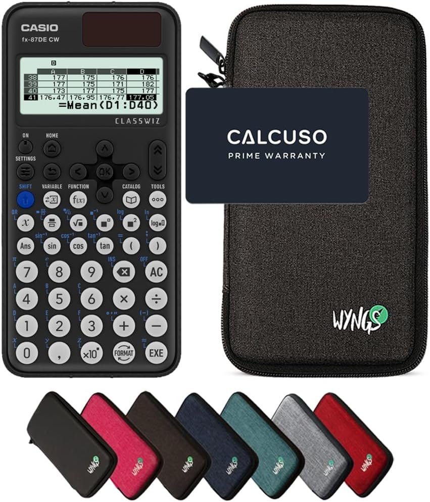 CALCUSO Sparpaket: Casio FX-87DE CW ClassWiz technisch-wissenschaftlicher Schulrechner + WYNGS Schut