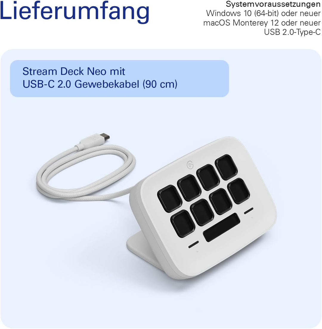 Elgato Stream Deck Neo – 8 anpassbare Tasten, 2 Touch Points, rasante Tasks & Workflows – Steuern Si