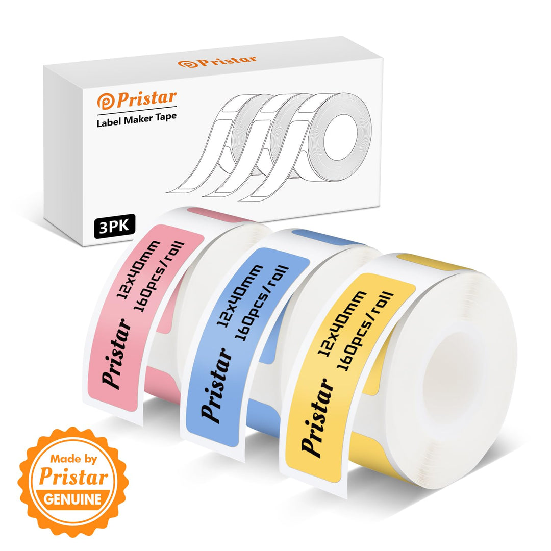Pristar P15 Thermoband, 3 Rollen 12mm * 40mm Selbstklebend, Kompatibel mit P15 Etikettendrucker, Pin