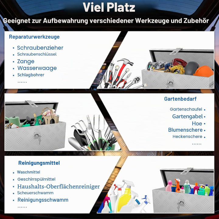HENGMEI Aluminium Transportbox Werkzeugkiste Anhänger, Werkzeugkasten, Deichselbox mit Schloss, Wass