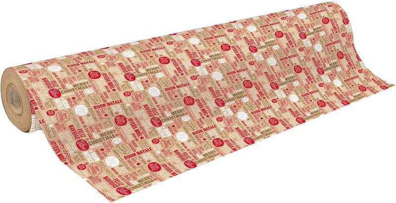 Clairefontaine 223811C - Rolle Geschenkapier Recycling Kraftpapier, 50m x 70cm, 70g, Weihnachtswünsc