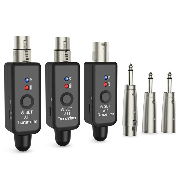 A11-2 2,4GHz Drahtloses Mikrofon-System – Transmitter & Receiver mit 4 Kanälen, Plug-on XLR-Adapter,
