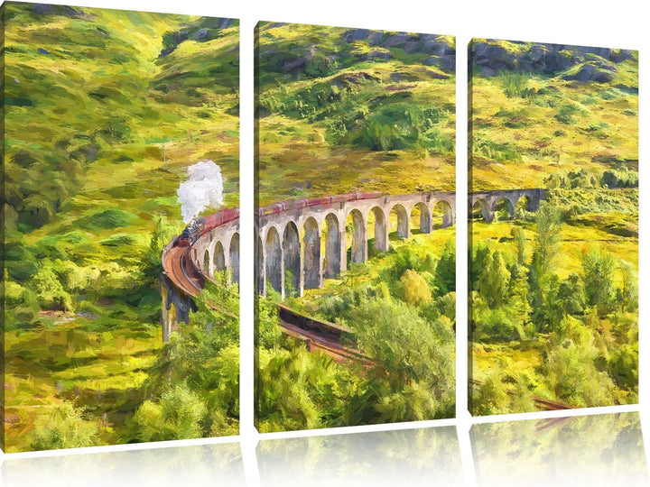 Pixxprint Eisenbahnviadukt in Schottland als Leinwandbild/Grösse: 3 Teilig (120x80 cm) cm/Wandbild/K
