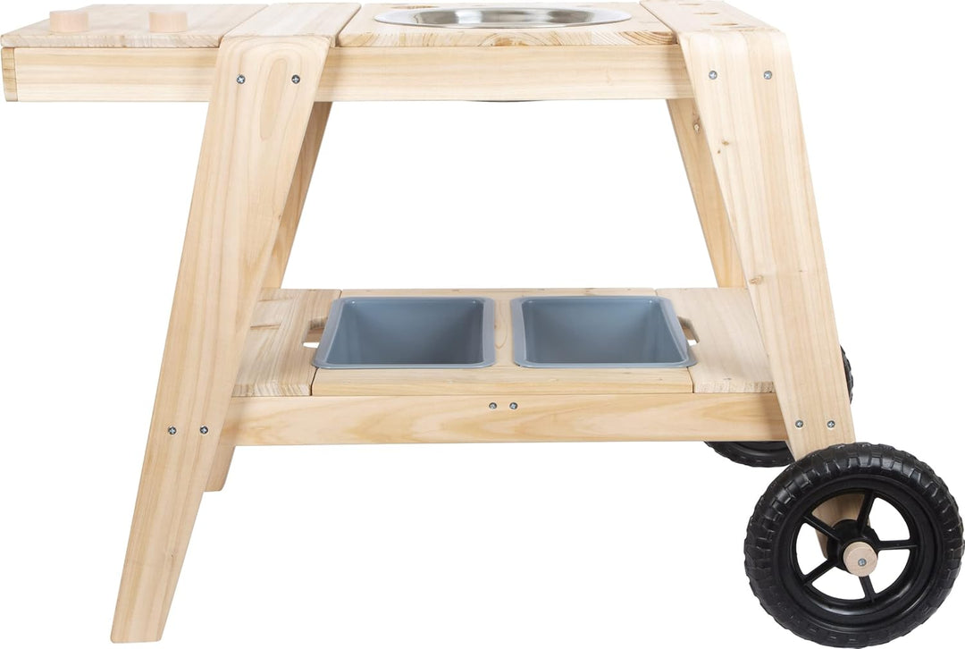Small Foot Matschküche kompakt aus Holz, praktische Outdoorküche in kompakter Grösse mit Rädern, ab