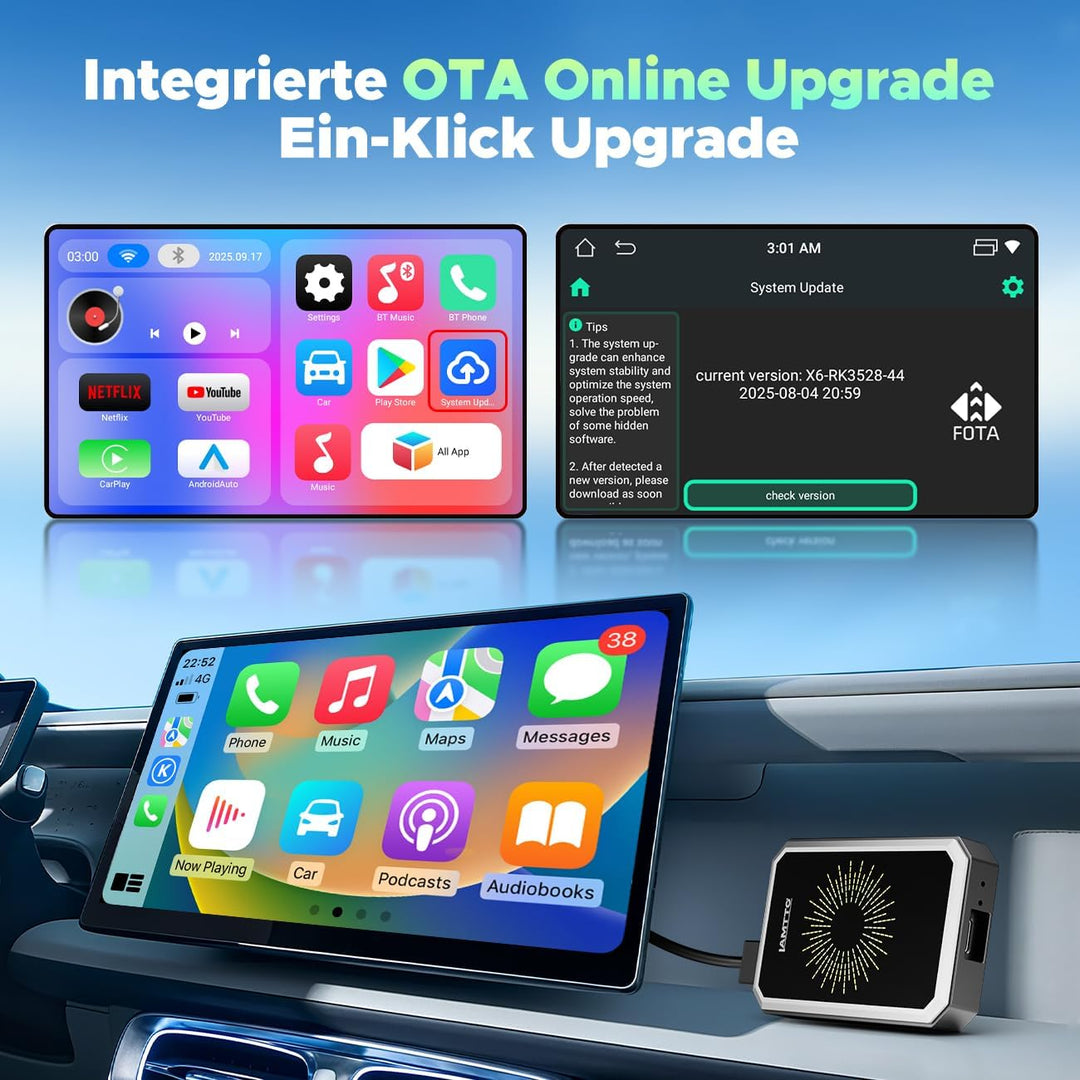 LAMTTO 4-in-1 Wireless CarPlay Android Auto Adapter mit Net-Flix/YouTube/Tik Tok Google-Play Downloa