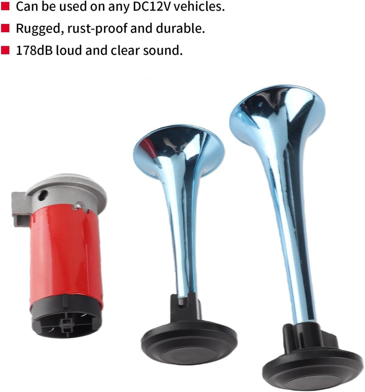 KIMISS 12V 178dB Air Horn Lauter Klang Doppeltrompete mit Luftkompressor für Auto, Motorrad, Boot, L