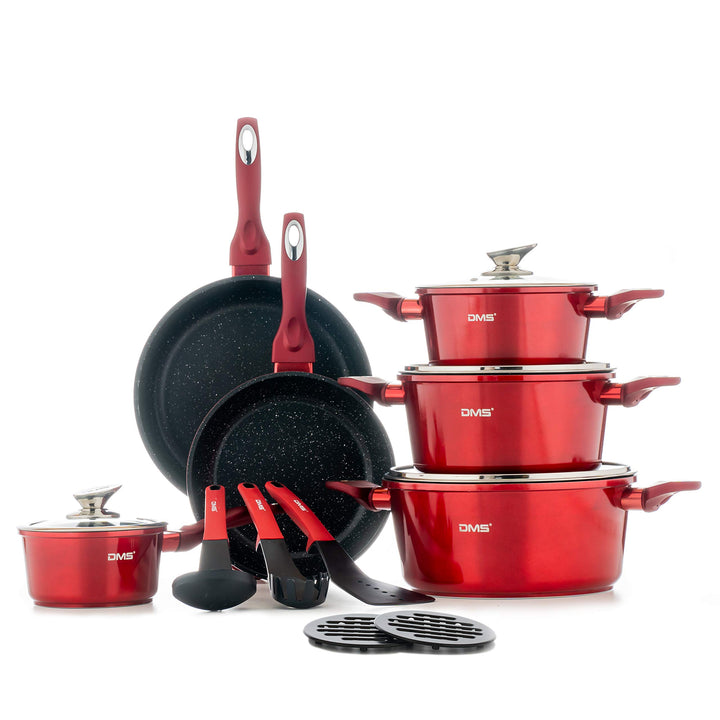 DMS® 15-teilig Induktion Kochgeschirr Kochset Töpfe Pfannen Bratpfanne Kasserolle Suppentopf mit Gla