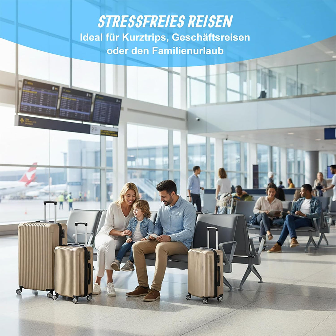 Relaxdays Kofferset, 3-teilig, 4 Rollen, Hartschale, 3 Grössen, Teleskopgriff, Zahlenschloss, Reisek