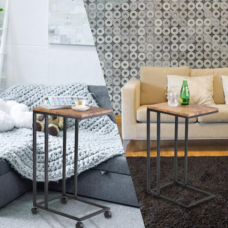 Casaria Beistelltisch Sofatisch mit Rollen Kaffeetisch Wohnzimmer Bettisch Industrie-Design Holz Met