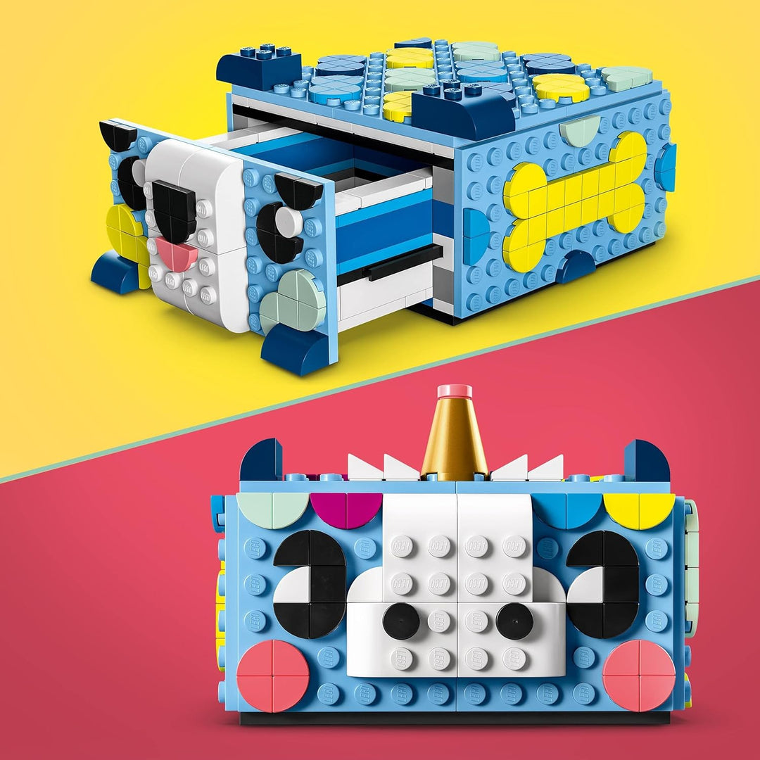 LEGO 41805 DOTS Tier-Kreativbox mit Schubfach, Mosaik-Bastelset für Kinder zum Aufbewahren von Schmu