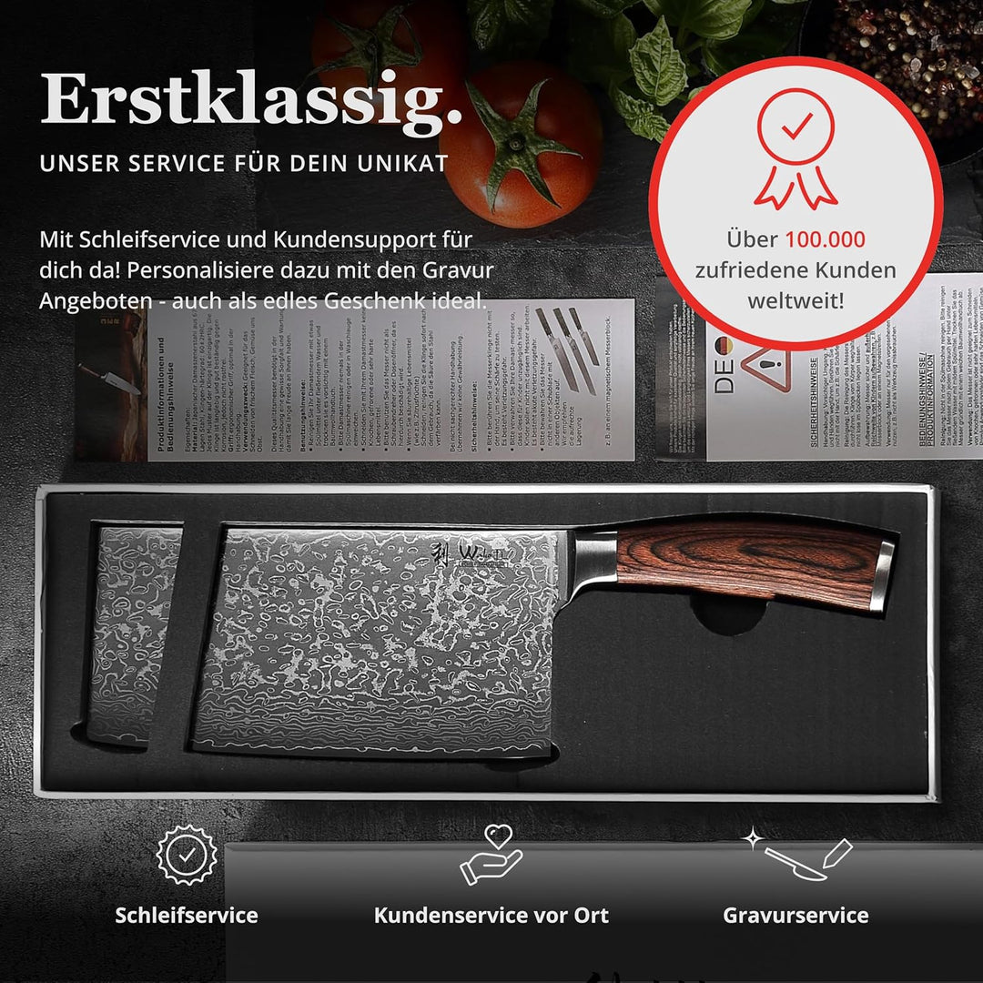 Wakoli EDIB Sakura Hackmesser 19 cm | Damast Hackbeil & Kochmesser aus 67 Lagen mit VG10 Kern, robus