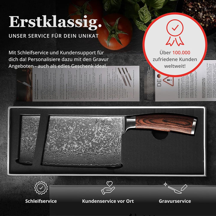 Wakoli EDIB Sakura Hackmesser 19 cm | Damast Hackbeil & Kochmesser aus 67 Lagen mit VG10 Kern, robus