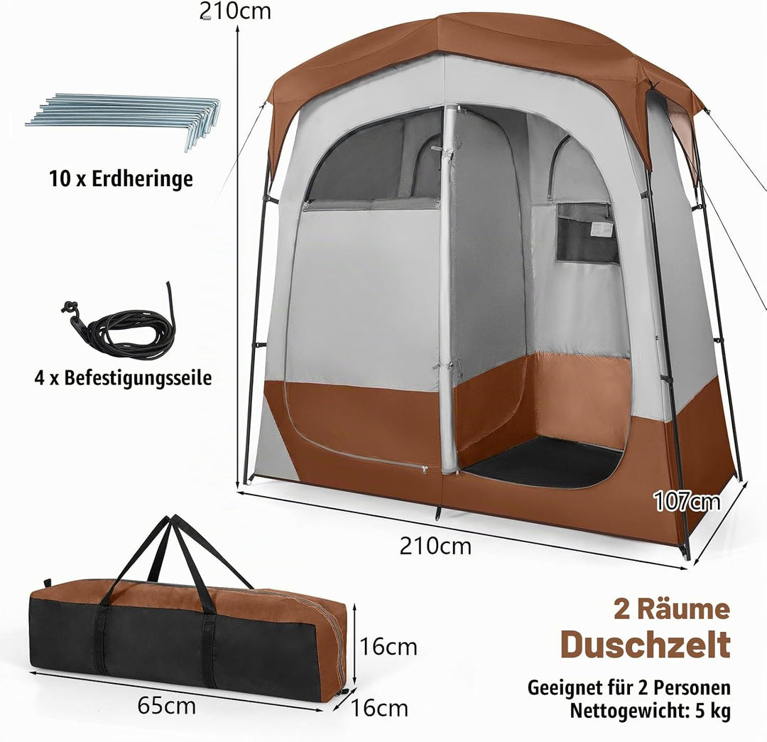 HOMASIS Duschzelt für 2 Personen, tragbares Umkleidezelt für Camping, Toilettenzelt mit Aufbewahrung