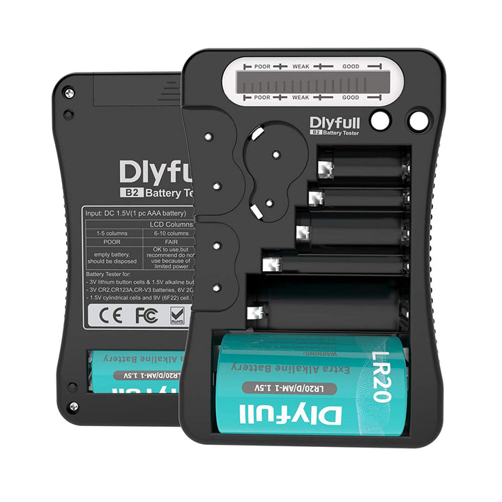Dlyfull LCD Universal Batterietester für AA AAA C D 9V Digitaler Testgerät für CR123A CR2 CRV3 2CR5