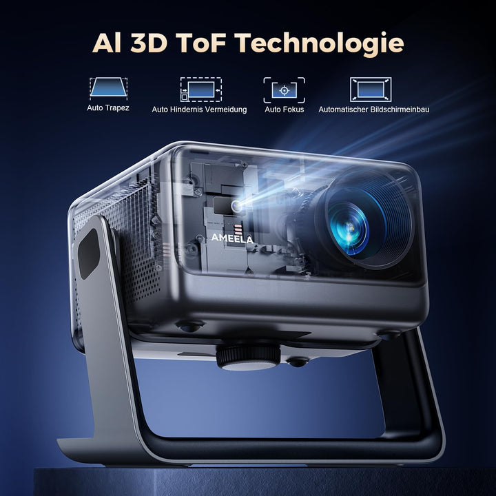 30000 Lumen Beamer AMEELA 1080P Beamer mit WiFi und Bluetooth, Autofokus/Trapezkorrektur 100,000+ Ap