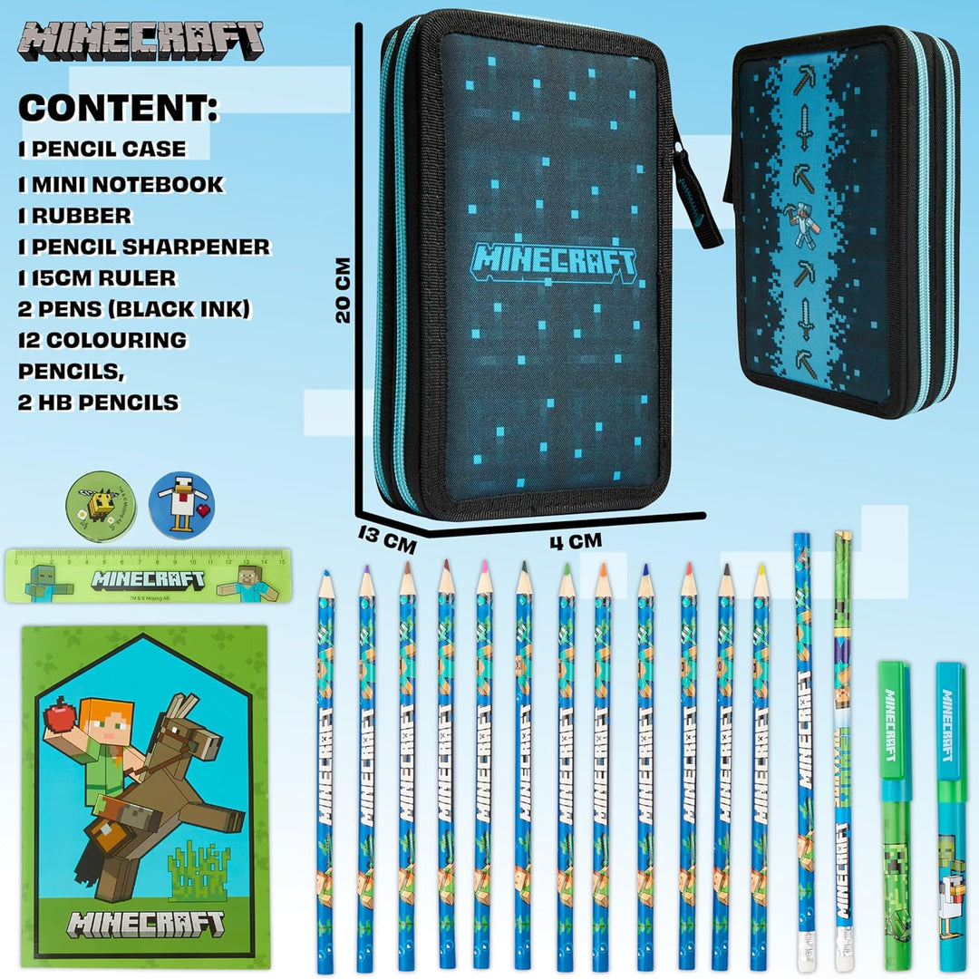 Minecraft Federmäppchen Jungen und Mädchen Mäppchen Gefüllt Creeper Federmappe mit Schreibwaren Game