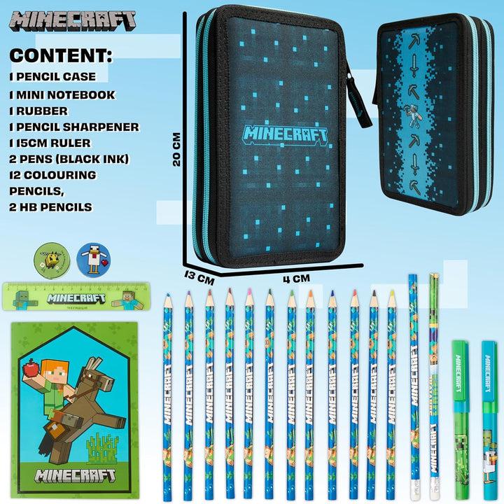 Minecraft Federmäppchen Jungen und Mädchen Mäppchen Gefüllt Creeper Federmappe mit Schreibwaren Game