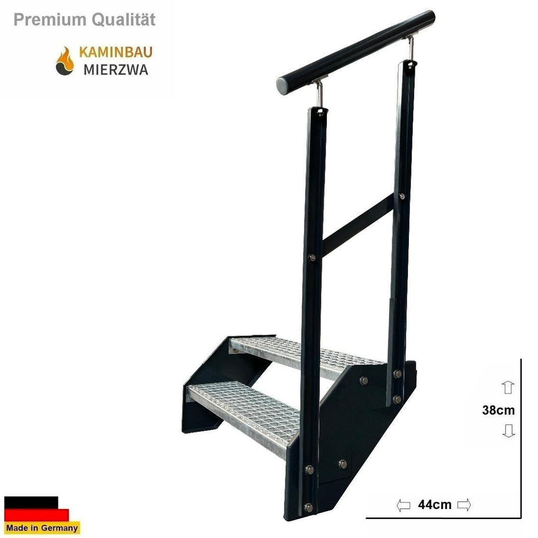 Premium Stahl Treppe mit Geländer Rechts/Wangen und Geländer Anthrazit RAL 7016/2 Stufen verzinkt (B