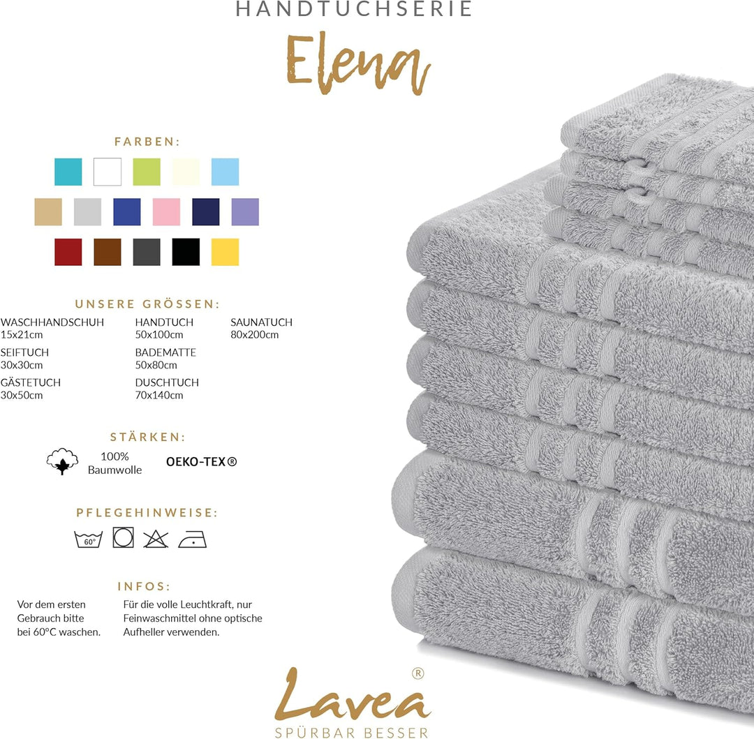 Lavea 2er Set Saunatuch 80x200cm, Frottierserie Elena, Silber 2 x 80 x 200 cm Silber, 2 x 80 x 200 c