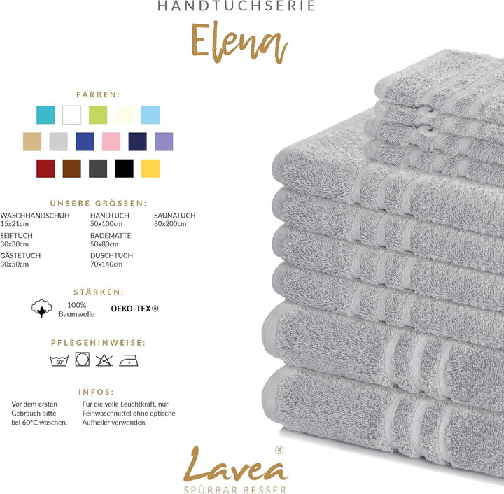 Lavea 2er Set Saunatuch 80x200cm, Frottierserie Elena, Silber 2 x 80 x 200 cm Silber, 2 x 80 x 200 c