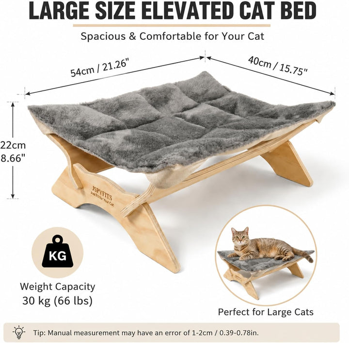 JSPYFITS Katzenbett, Plüsch-Samt-Katzenbetten für Indoor-Katzen, Katzenhängematte aus Holz, 54 x 42