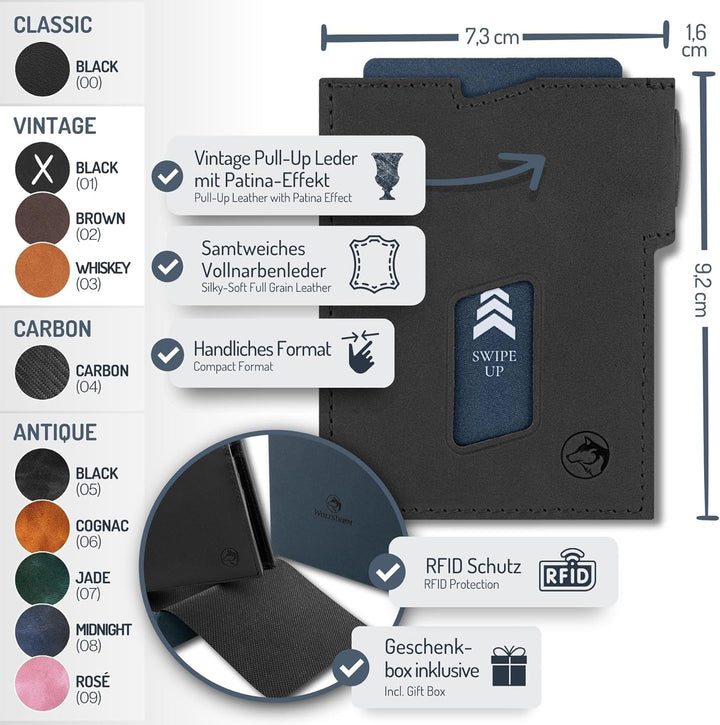 Wolfstrøm Slim Wallet mit Münzfach 'Ludvig' I 7+1 Karten Mini Geldbörse Herren klein, RFID Blocker I