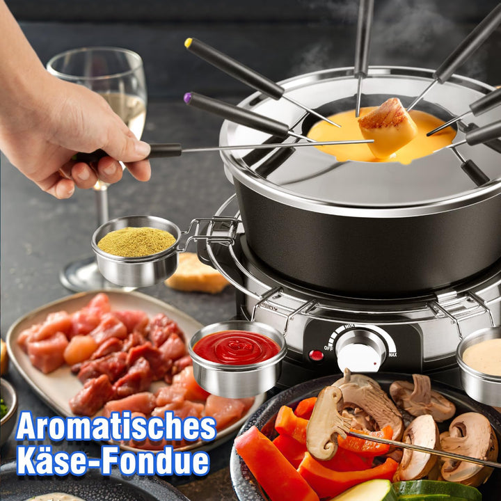 CUSIMAX Elektrisches Fondue-Set mit 1200W Leistungsregelung für Käse, Schokolade, Öl und Brühe, 2L A