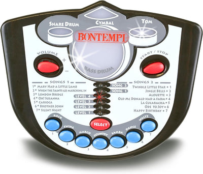 Bontempi 52 5692 – Batterie Metallic 4 Elemente conpartner elektronisch – mit Hocker und Drumsticks