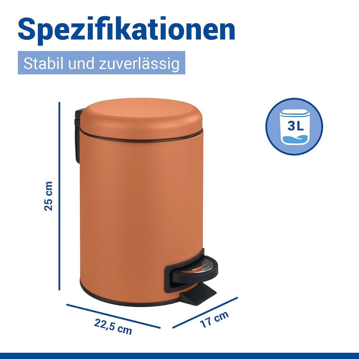 WENKO Treteimer Mod. Leman, 3 Liter, mit herausnehmbarem Einsatz, aus lackiertem Stahl, 17 x 25 x 22