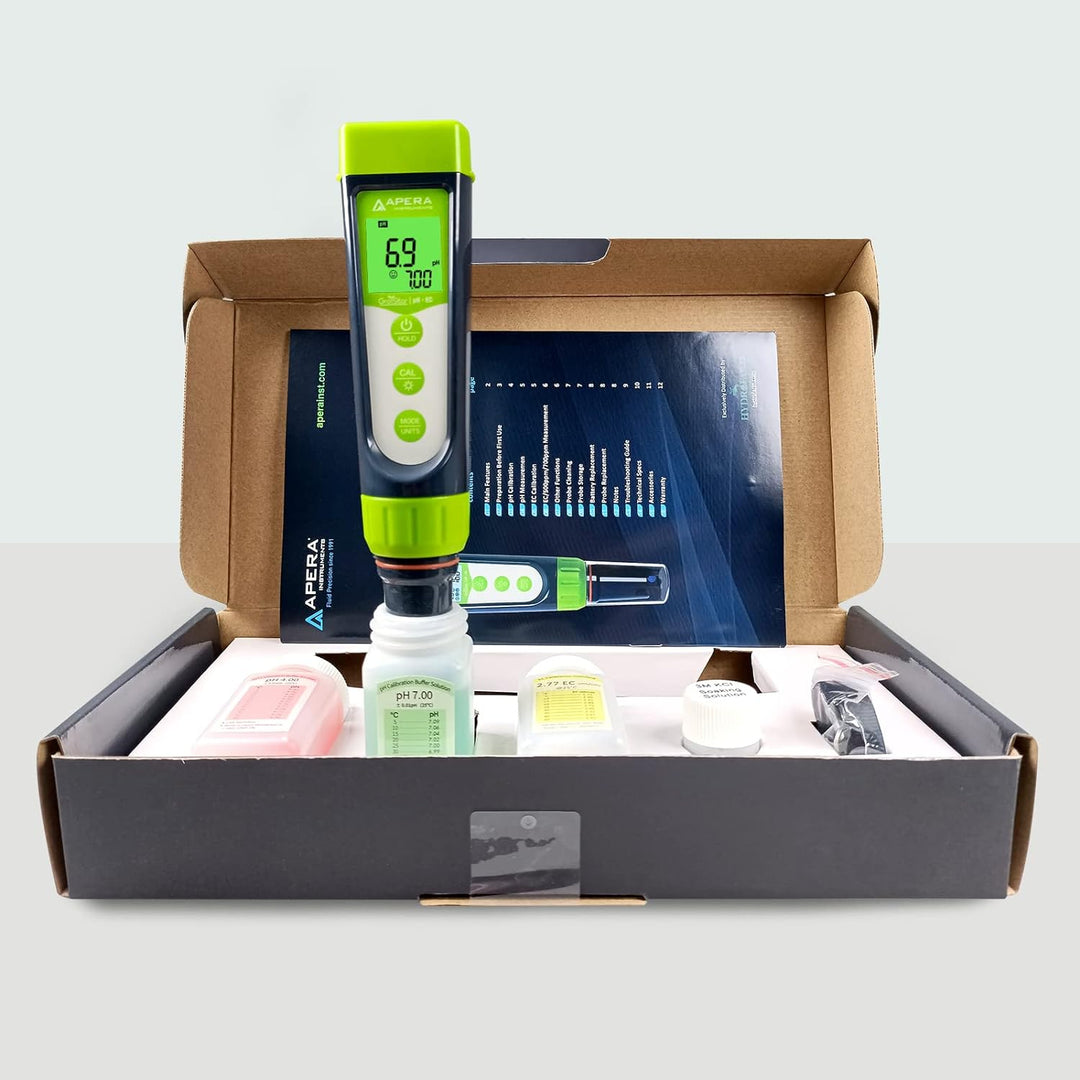 Apera GroStar GS4 pH/EC-Taschenmessgerät-Set (Gen II) für pH-/EC-/500ppm-/700ppm-Messungen in der Pf