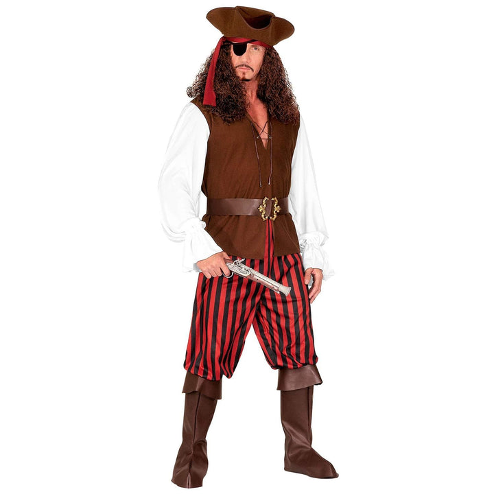 "PIRATE" (shirt with vest, pants, belt, boot covers, headband, hat, eye-patch) - (M), M