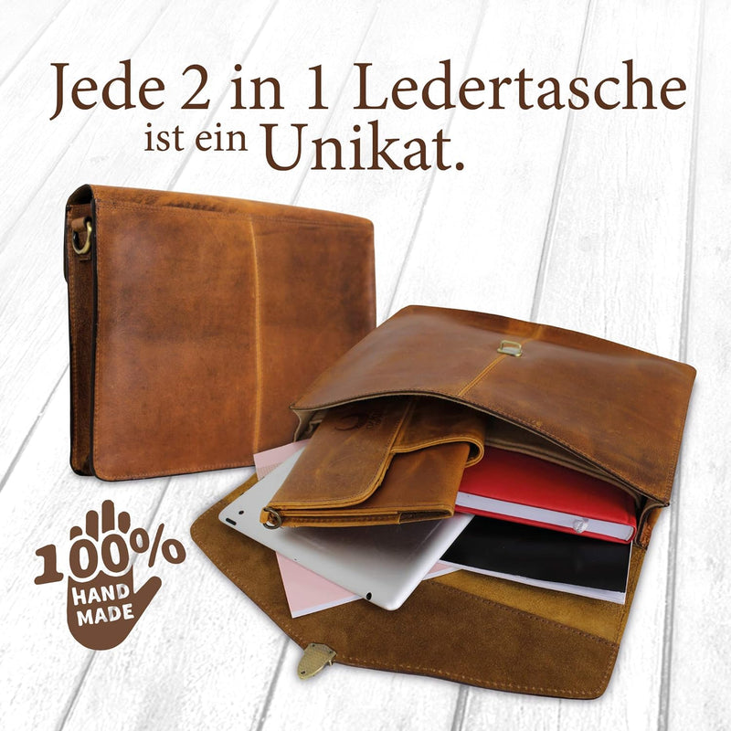 Corno d´Oro Premium Laptoptasche 13-14 Zoll Laptop Leder I Handgefertigte MacBook Tasche Echt Leder